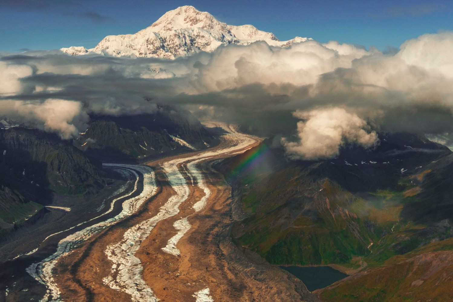 a large mountain in the background