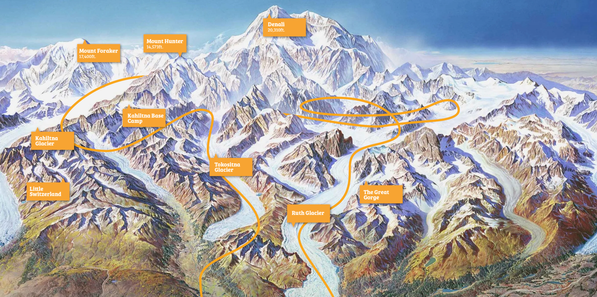 Map of Denali National Park including K2 Aviation's Denali Flyer tour
