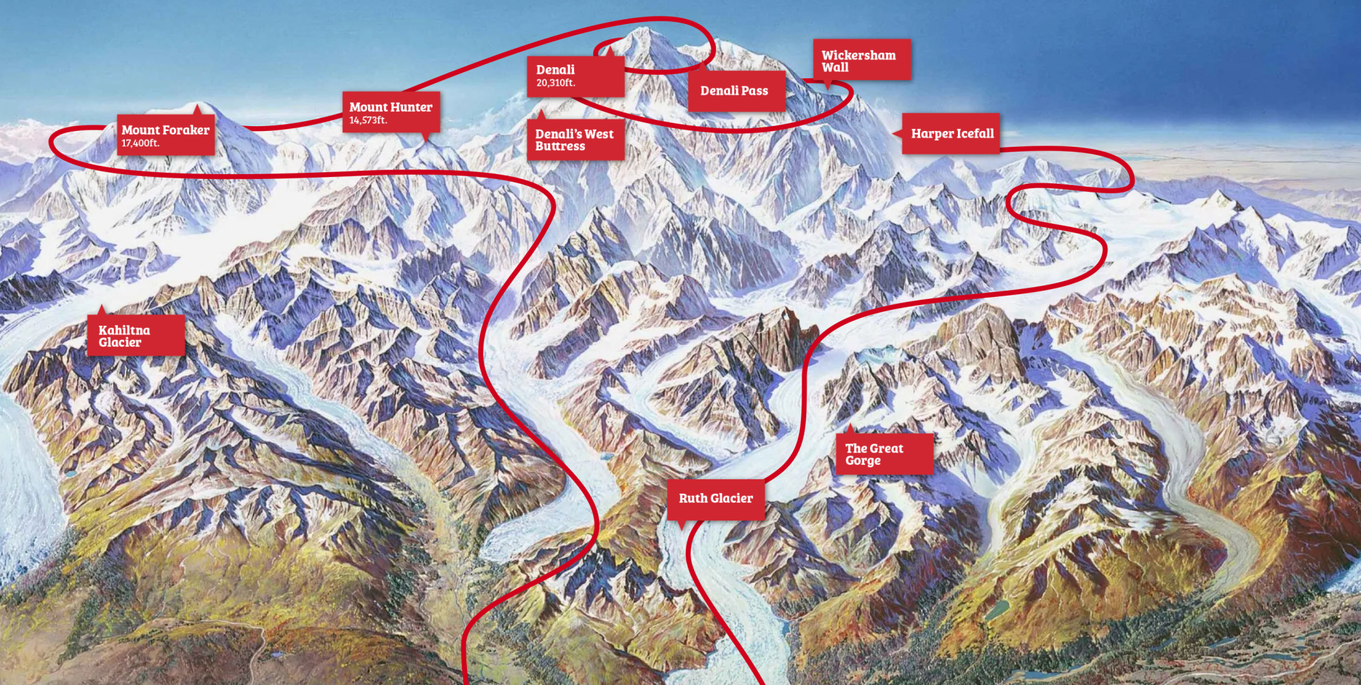 Map of Denali National Park including K2 Aviation's Top of the World Tour