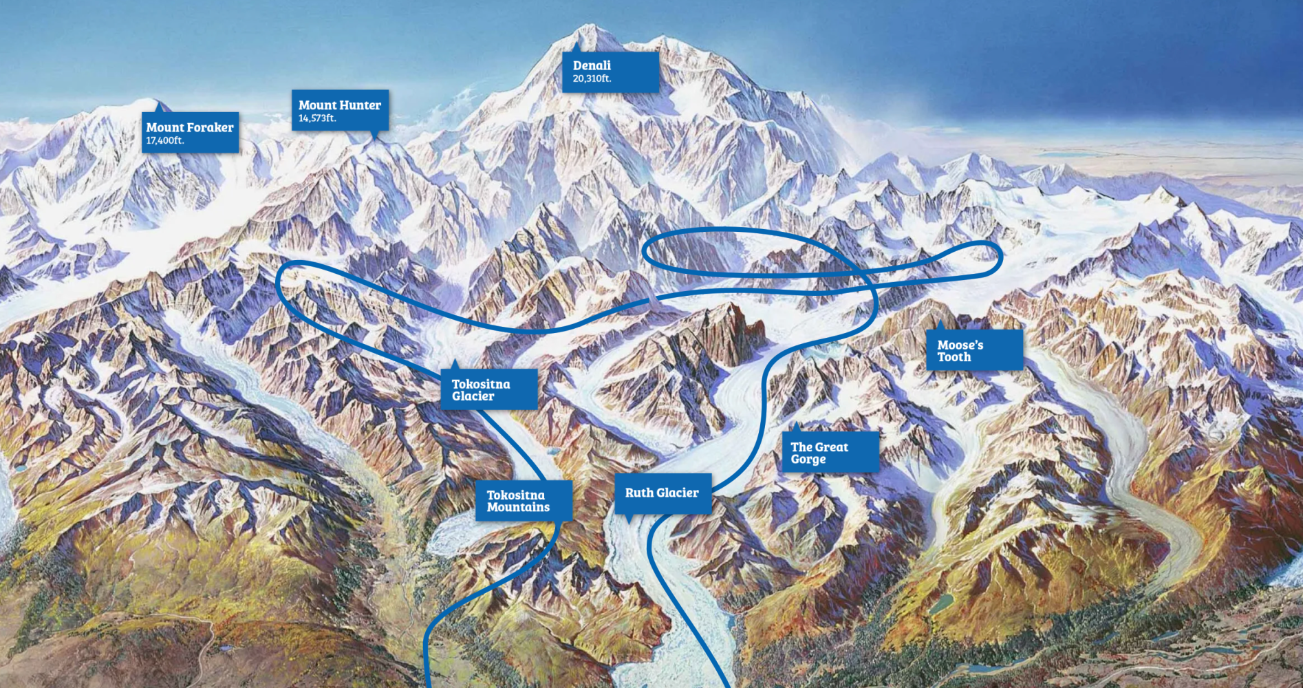 Map of Denali National Park including K2 Aviation's Denali Experience tour